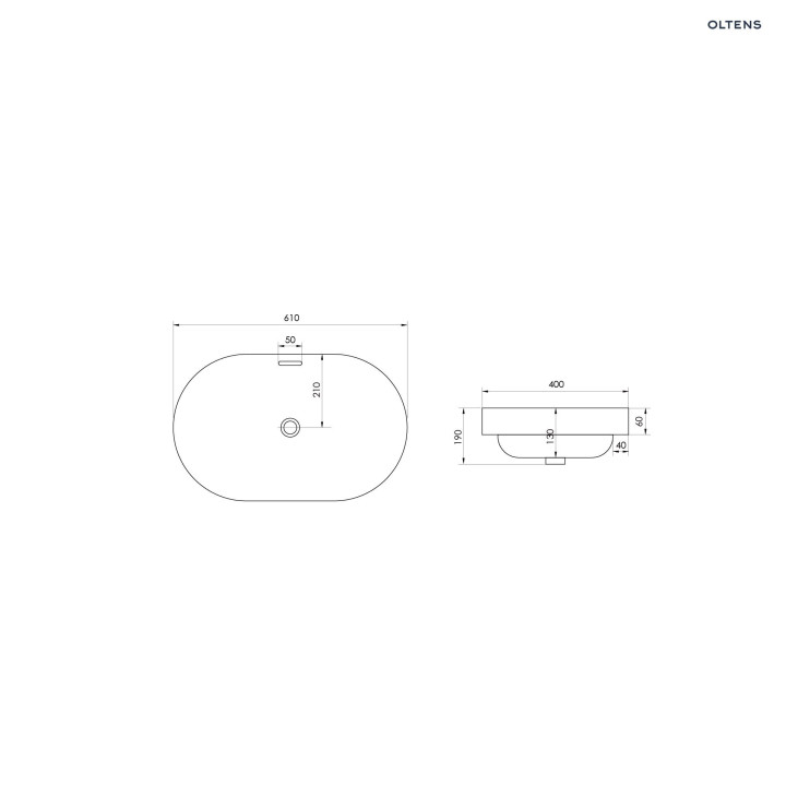 Umywalka nablatowa Oltens Etne, 40x33cm, bez przelewu, SmartClean, biały