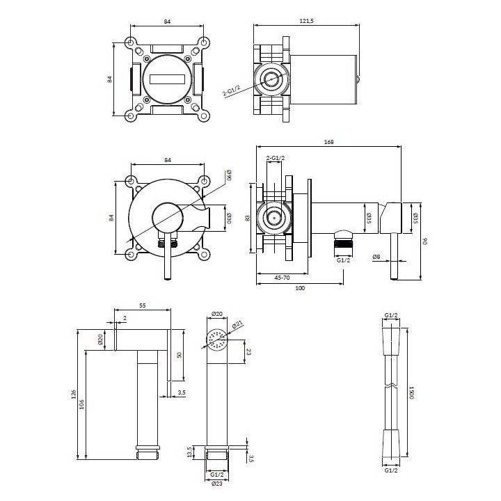 Zestaw bidetowy punktowy Omnires Y, podtynkowy, 1-funkcyjny - miedź
