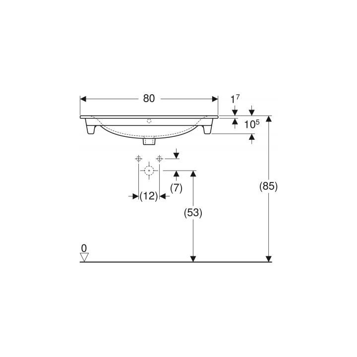 Umywalka nablatowa Geberit iCon, 75x48cm, z przelewem, bez otworu na baterię, biały