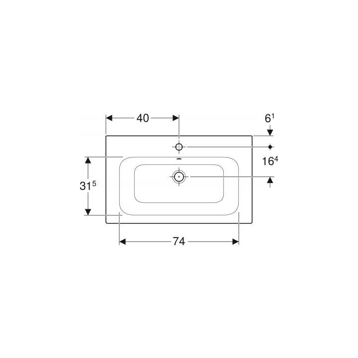 Umywalka nablatowa Geberit iCon, 75x48cm, z przelewem, bez otworu na baterię, biały