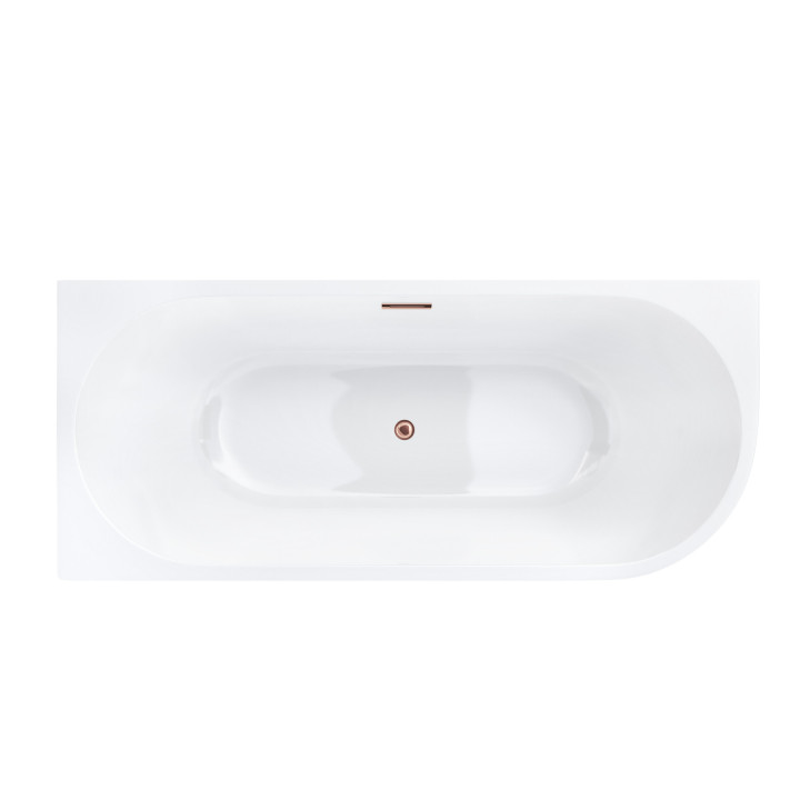 Wanna narożna do montażu przyściennego Corsan INTERO lewa 160 cm z wykończeniem różowe złoto