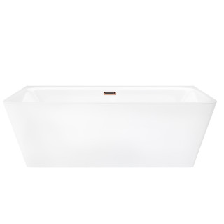 Wanna przyścienna wolnostojąca Corsan Iseo 170 cm z szeroką krawędzią i wykończeniem różowe złoto - biała