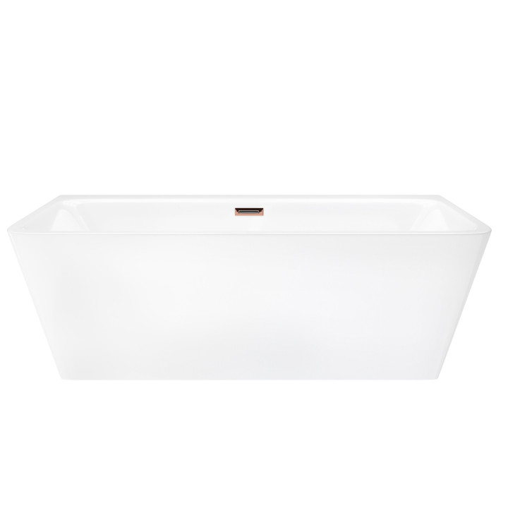 Wanna przyścienna wolnostojąca Corsan Iseo 150 cm z szeroką krawędzią i wykończeniem różowe złoto - biała