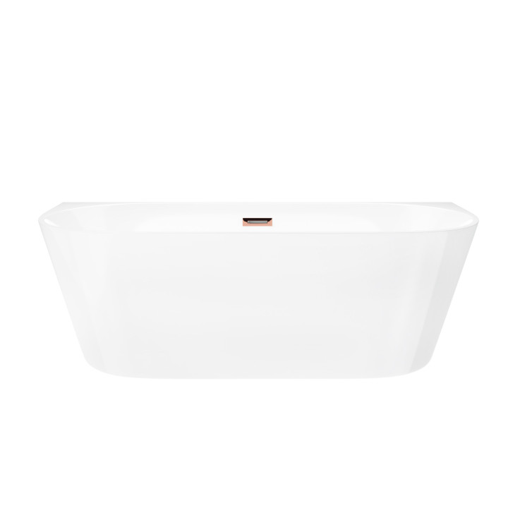 Wanna przyścienna wolnostojąca Corsan Mono 170 cm z wykończeniem różowe złoto - biała