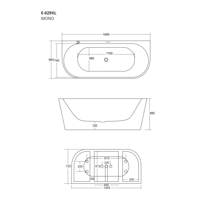 Wanna przyścienna wolnostojąca Corsan Mono 170 cm z wykończeniem różowe złoto - biała