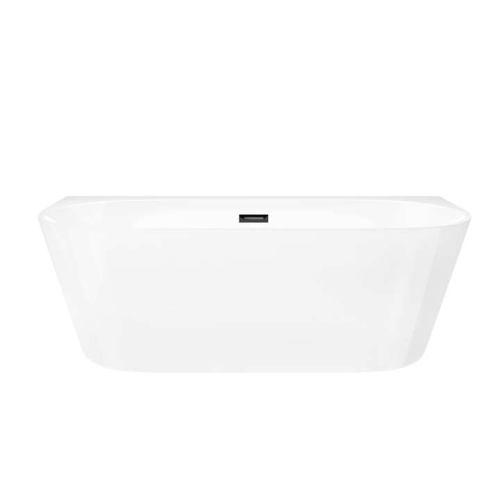 Wanna przyścienna wolnostojąca Corsan Mono 170cm z szeroką krawędzią i wykończeniem czarnym - biała