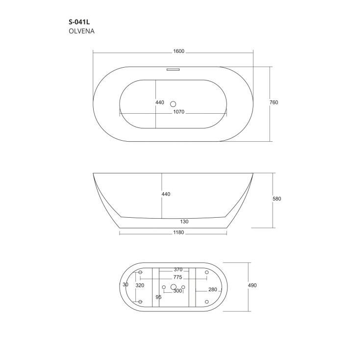 Wanna wolnostojąca Corsan Olvena 160 cm z wykończeniem złotym - biała