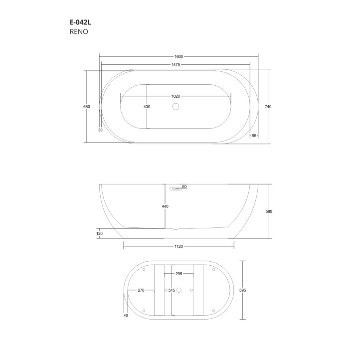 Wanna wolnostojąca Corsan Reno 160 cm z wykończeniem złotym - biała