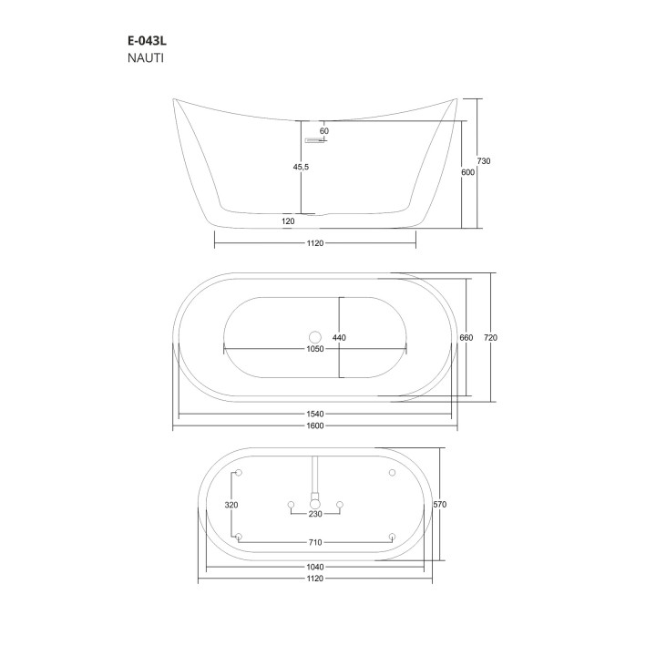 Wanna wolnostojąca Corsan Nauti 160 cm z wykończeniem czarnym - biała