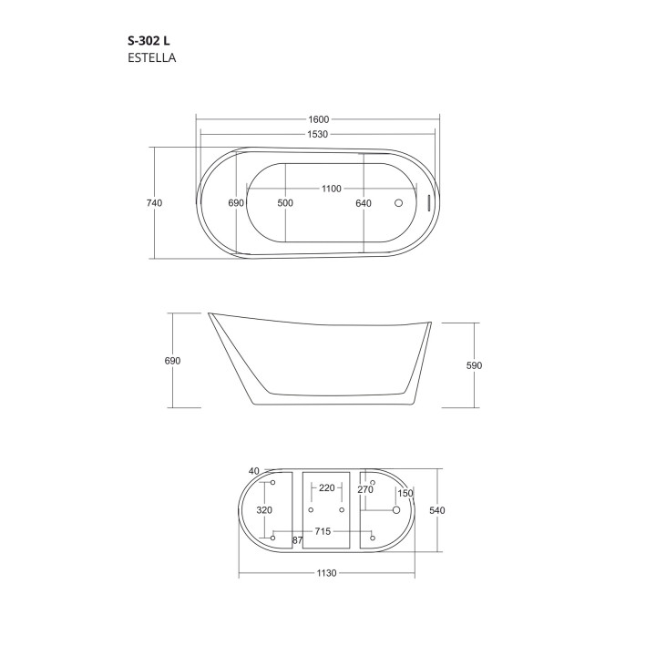 Wanna wolnostojąca Corsan Estella 160 cm z wykończeniem białym - biała