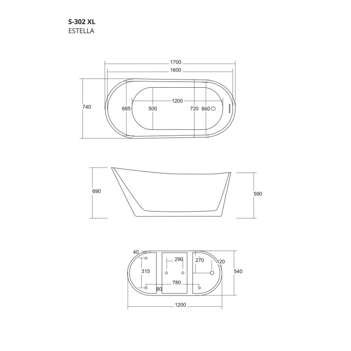 Wanna wolnostojąca Corsan Estella 170 cm z wykończeniem chrom - biała