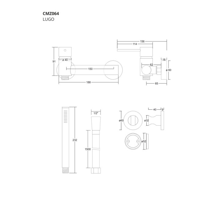 Zestaw prysznicowy Corsan Lugo czarna bateria ze słuchawką prysznicową