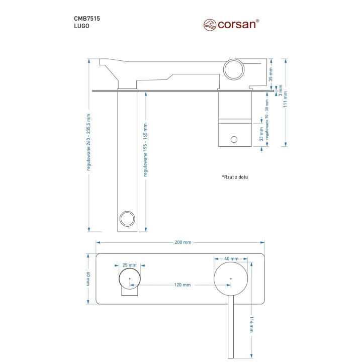 Bateria umywalkowa podtynkowa Corsan Lugo czarna z wylewką