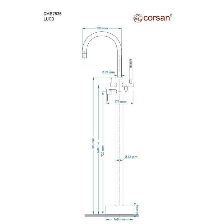 Bateria wannowa wolnostojąca Corsan Lugo czarna