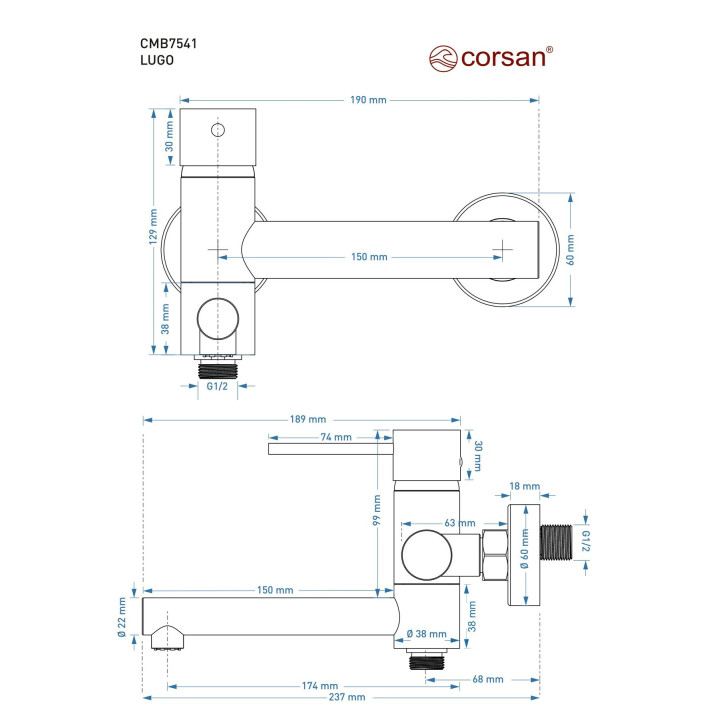 Bateria wannowo prysznicowa Corsan Lugo czarna z wylewką