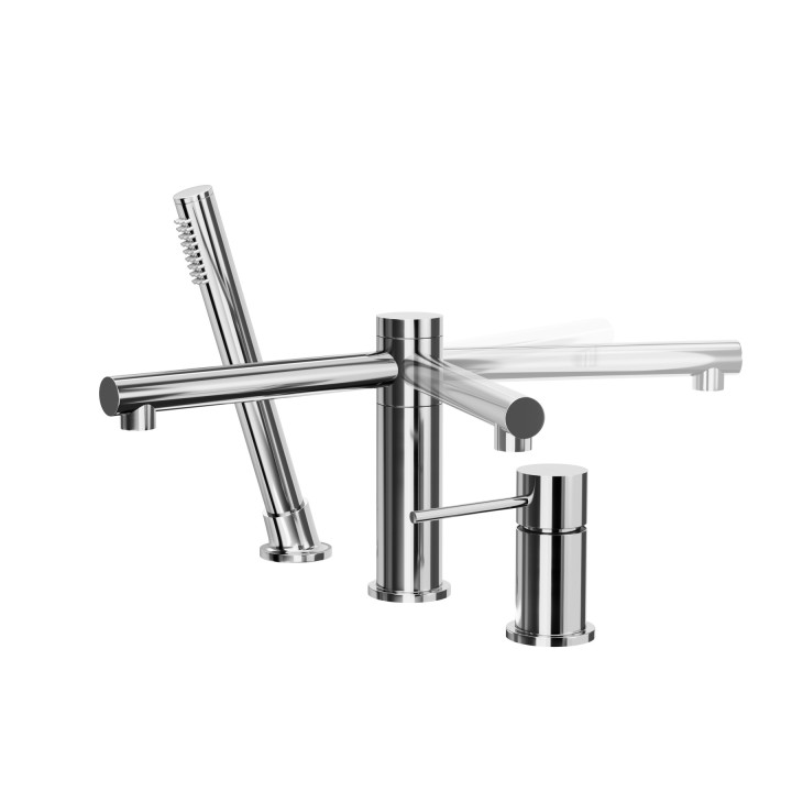 Bateria wannowa 3 otworowa Corsan Lugo chromowana z wylewką i słuchawką prysznicową