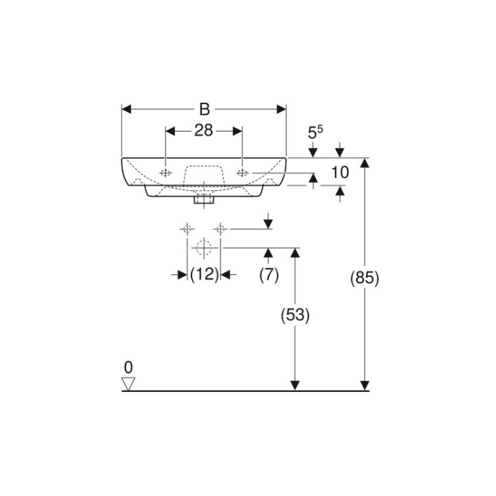 Geberit Smyle Umywalka, B65cm, H17cm, T48cm, z przelewem, z otworem na baterię