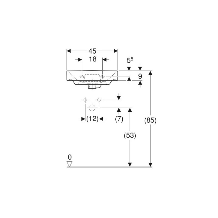 Geberit Smyle Square Umywalka kompaktowa, B45cm, H16cm, T36cm, z przelewem, z otworem na baterię
