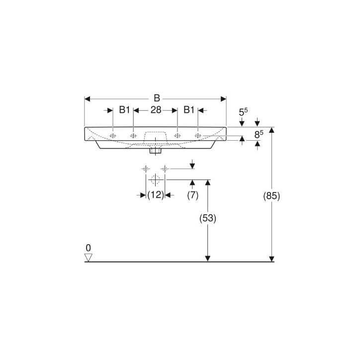 Geberit Smyle Square Umywalka, B90cm, H16.5cm, T48cm, z przelewem, bez otworu na baterię