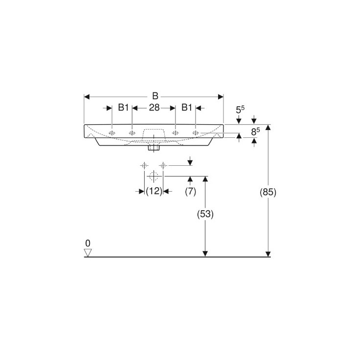 Geberit Smyle Square Umywalka, B120cm, H16.5cm, T48cm, z przelewem, z otworem na baterię