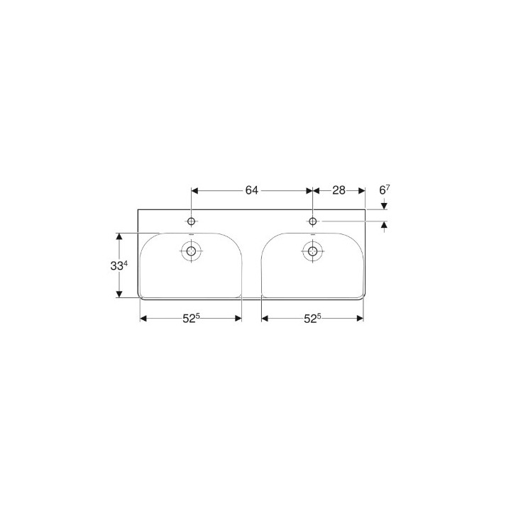 Geberit Smyle Square Umywalka podwójna, B120cm, H16.5cm, T48cm, z dwoma przelewami, bez otworów na baterie