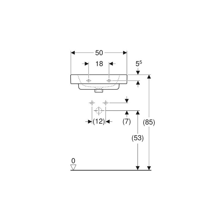 Geberit Modo Umywalka kompaktowa, B50cm, H15.5cm, T40cm, z przelewem, z otworem na baterię