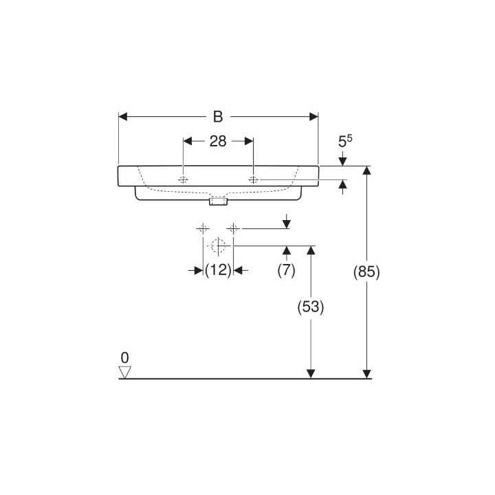 Geberit Modo Umywalka, B60cm, H15.5cm, T48.5cm, z przelewem, z otworem na baterię