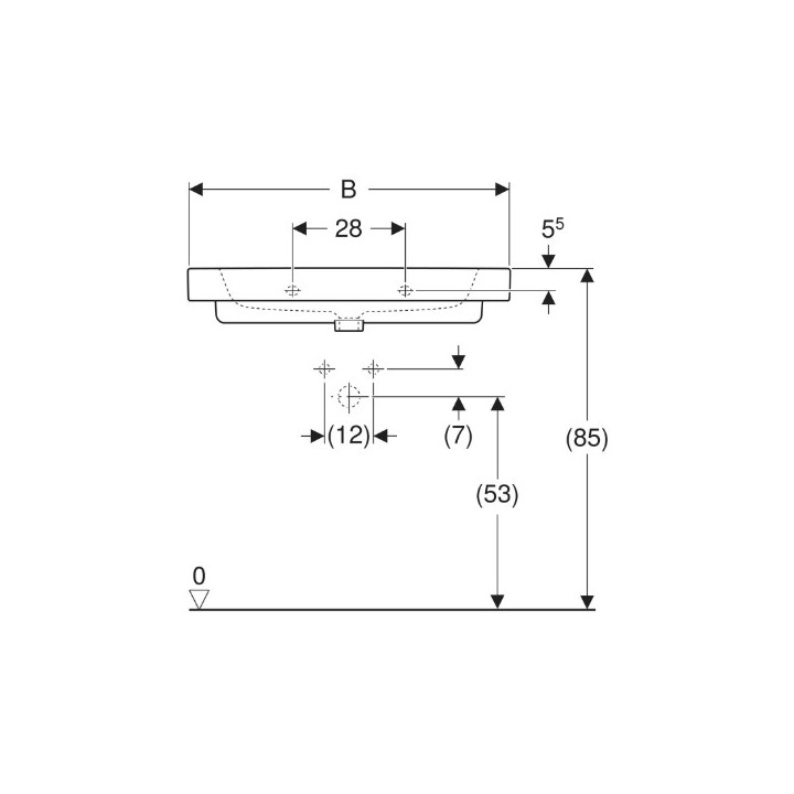 Geberit Modo Umywalka, B100cm, H15.5cm, T48.5cm, z przelewem, z otworem na baterię