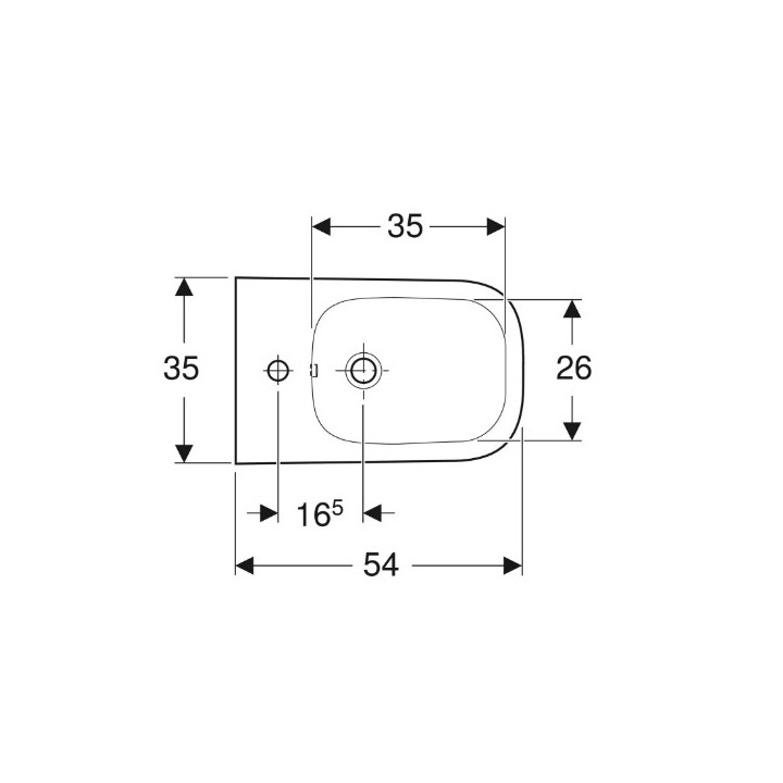 Geberit Smyle Square Bidet wiszący, B35cm, H26cm, T54 cm, z przelewem, z otworem na baterię