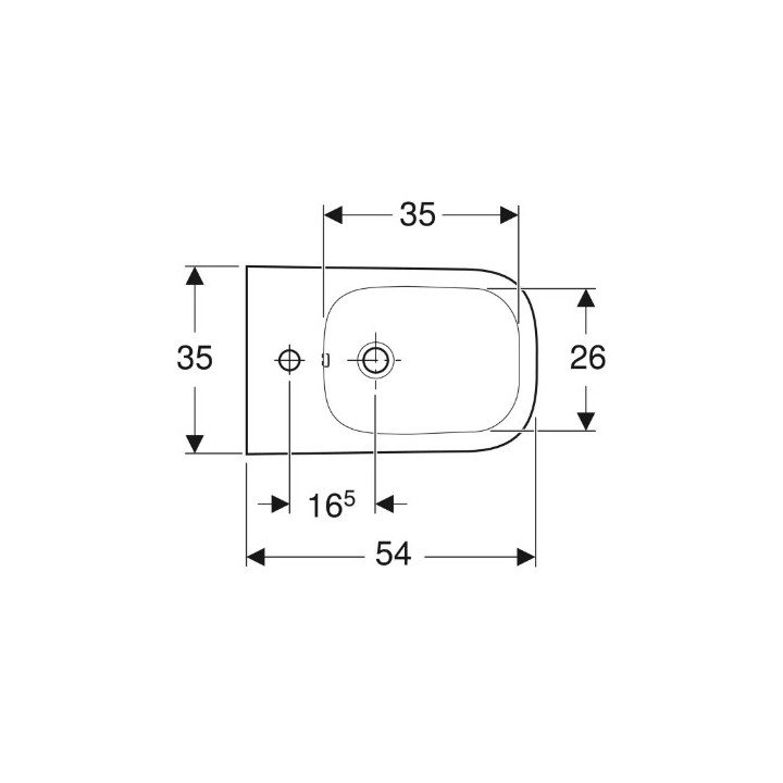 Geberit Selnova Square Bidet wiszący, B35cm, H26cm, T54cm, częściowo ukryte mocowania, z przelewem, z otworem na baterię