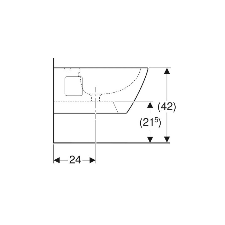 Geberit Selnova Square Bidet wiszący, B35cm, H26cm, T54cm, częściowo ukryte mocowania, z przelewem, z otworem na baterię