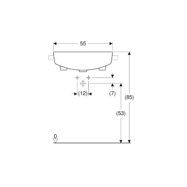 Geberit Variform Umywalka częściowo wpuszczana w blat, prostokątna, B55cm, H18.5cm, T45cm, z przelewem, z otworem na baterię