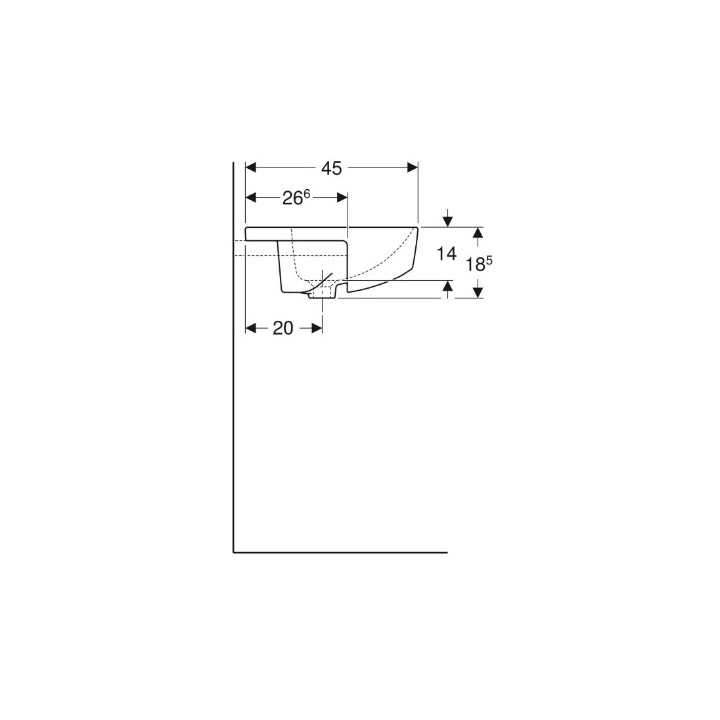 Geberit Variform Umywalka częściowo wpuszczana w blat, prostokątna, B55cm, H18.5cm, T45cm, z przelewem, z otworem na baterię