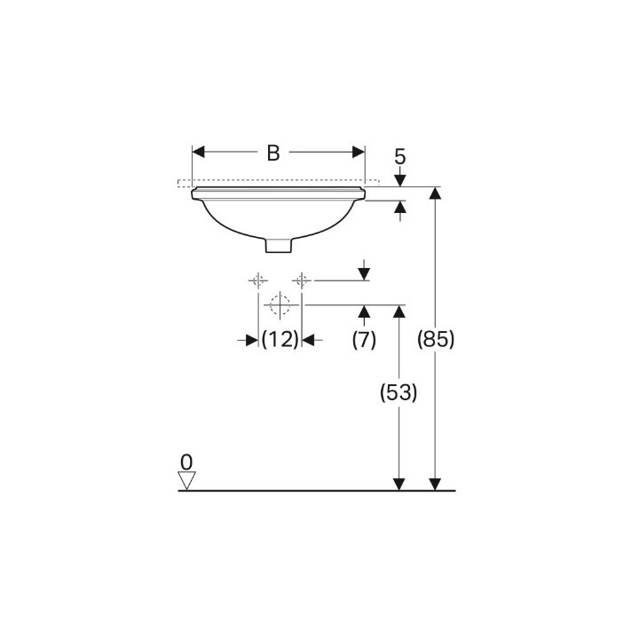 Geberit Variform Umywalka podblatowa, owalna, B56cm, H18cm, T46cm, z przelewem, bez otworu na baterię