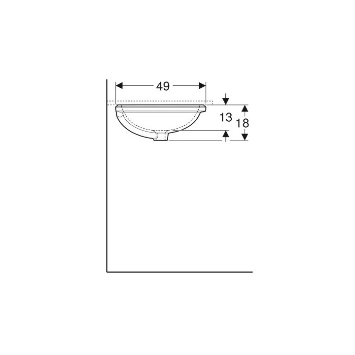 Geberit Variform Umywalka podblatowa, eliptyczna, B62.5cm, H18cm, T49cm, bez przelewu, bez otworu na baterię