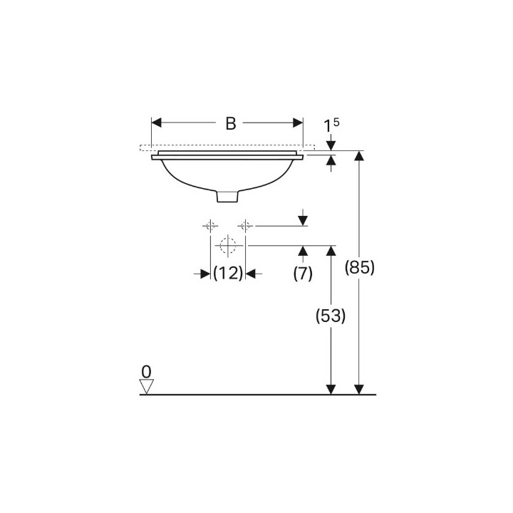 Geberit Variform Umywalka podblatowa, prostokątna, B53cm, H17.8cm, T44cm, z przelewem, bez otworu na baterię