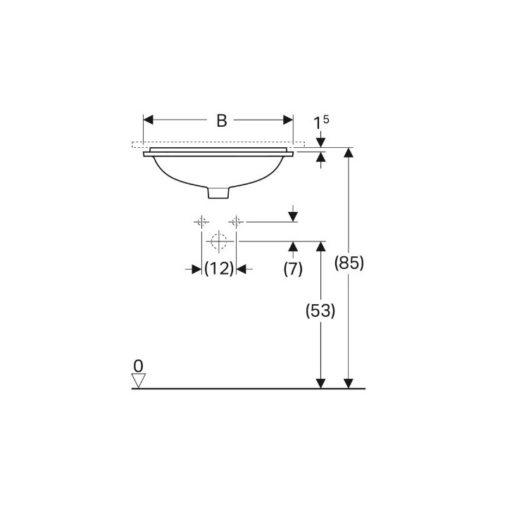 Geberit Variform Umywalka podblatowa, prostokątna, B58cm, H17.8cm, T49cm, bez przelewu, bez otworu na baterię