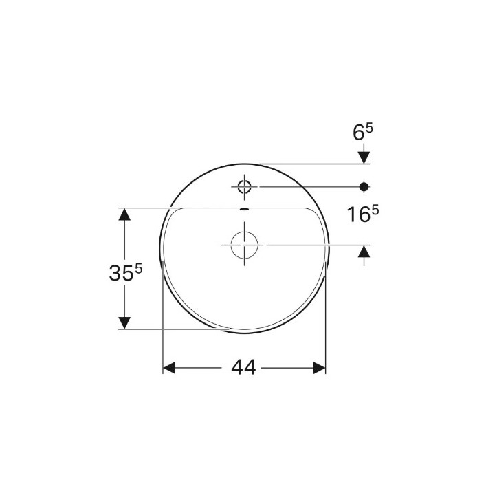 Geberit Variform Umywalka wpuszczana w blat, okrągła, z półką, D48cm, H17.8cm, z przelewem, z otworem na baterię