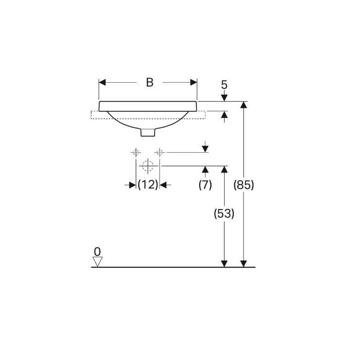 Geberit Variform Umywalka wpuszczana w blat, owalna, B50cm, H17.8cm, T40cm, bez przelewu, bez otworu na baterię