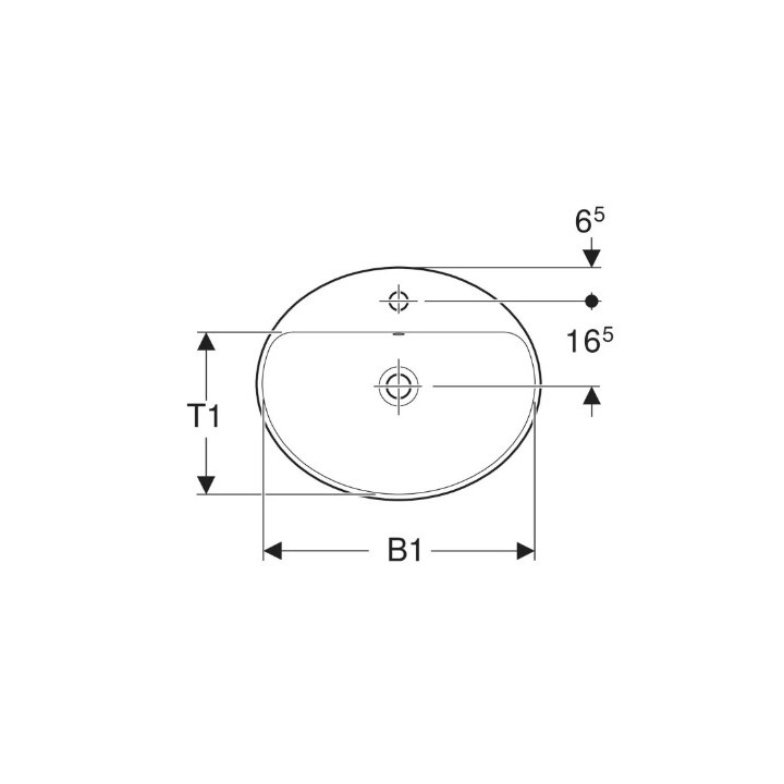 Geberit Variform Umywalka wpuszczana w blat, owalna, B50cm, H17.8cm, T45cm, z przelewem, z otworem na baterię