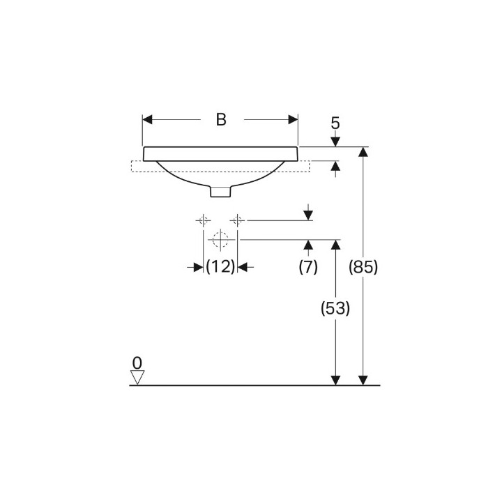 Geberit Variform Umywalka wpuszczana w blat, owalna, B60cm, H17.8cm, T48cm, bez przelewu, z otworem na baterię