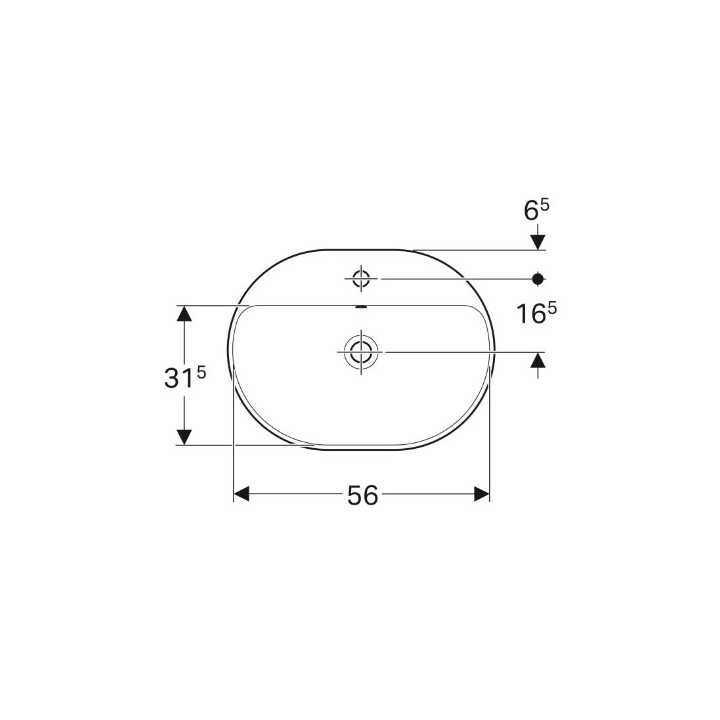 Geberit Variform Umywalka wpuszczana w blat, eliptyczna, B60cm, H17.8cm, T45cm, z przelewem, z otworem na baterię