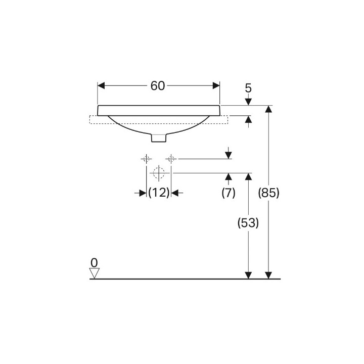 Geberit Variform Umywalka wpuszczana w blat, eliptyczna, B60cm, H17.8cm, T45cm, z przelewem, z otworem na baterię
