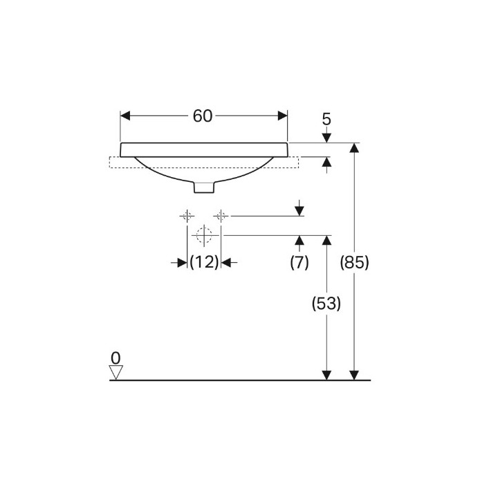 Geberit Variform Umywalka wpuszczana w blat, eliptyczna, B60cm, H17.8cm, T45cm, bez przelewu, z otworem na baterię