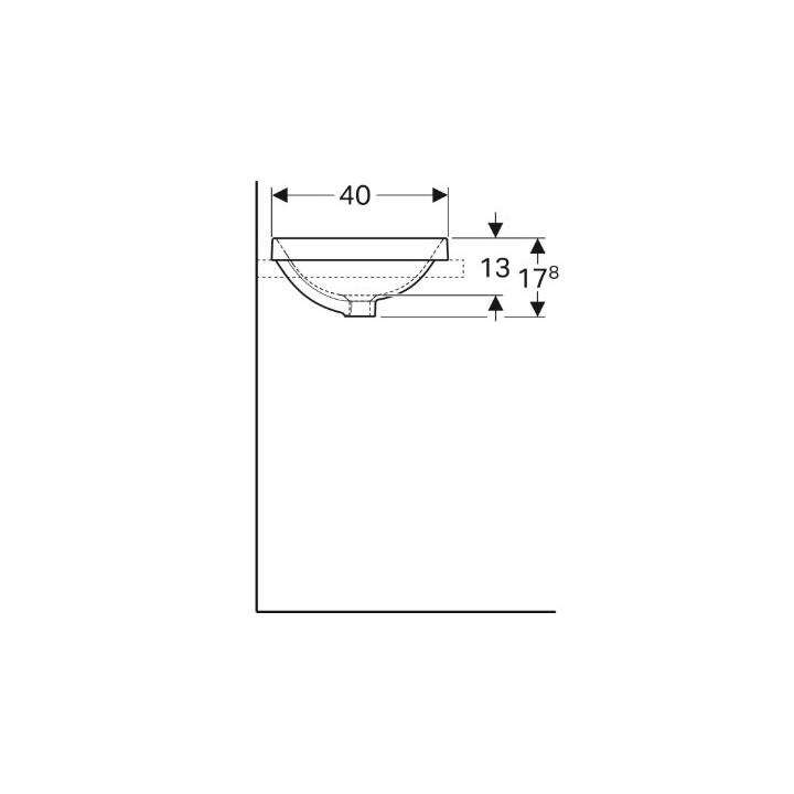 Geberit Variform Umywalka wpuszczana w blat, prostokątna, B55cm, H17.8cm, T40cm, z przelewem, bez otworu na baterię