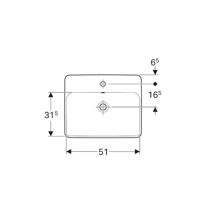 Geberit Variform Umywalka wpuszczana w blat, prostokątna, B55cm, H17.8cm, T45cm, z przelewem, z otworem na baterię