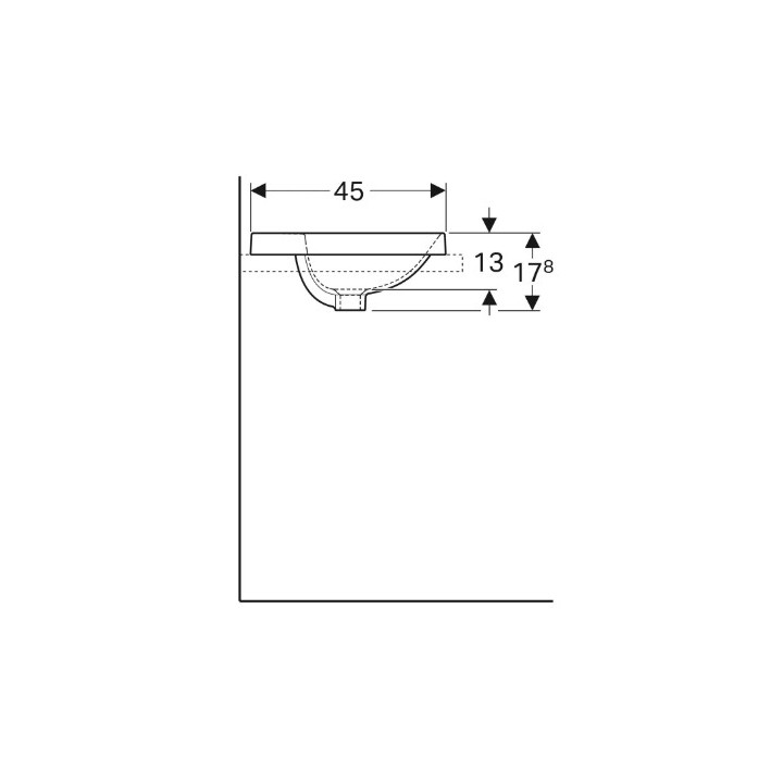Geberit Variform Umywalka wpuszczana w blat, prostokątna, B55cm, H17.8cm, T45cm, z przelewem, z otworem na baterię