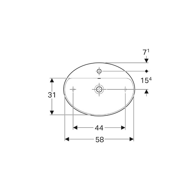 Geberit Variform Umywalka stawiana na blat, owalna, B60cm, H15.8cm, T45cm, z przelewem, z otworem na baterię