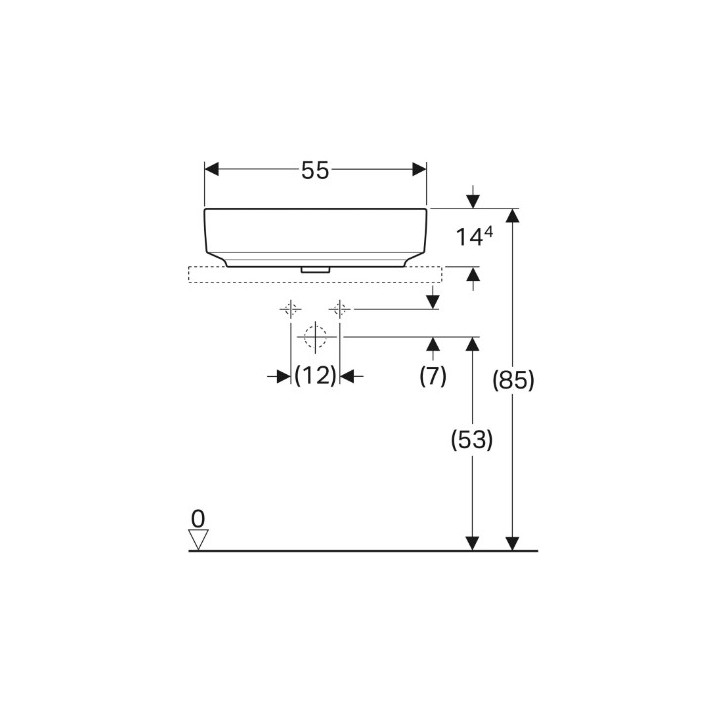 Geberit Variform Umywalka stawiana na blat, eliptyczna, B55cm, H15.8cm, T40cm, bez przelewu, bez otworu na baterię
