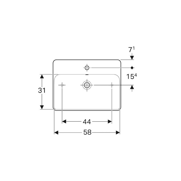 Geberit Variform Umywalka stawiana na blat, prostokątna, B60cm, H15.8cm, T45cm, z przelewem, z otworem na baterię